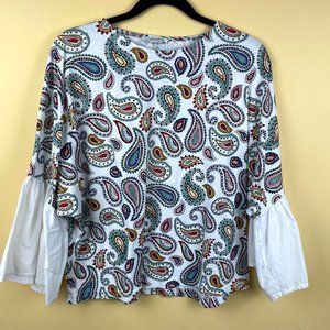 ZARA Trafaluc BOHO Paisley Dolman Bell Sleeves Top